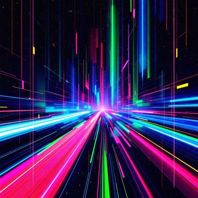 The primary subject of the image is a brightly colored tunnel or passage, with a vibrant and lively atmosphere. The setting is a space-like environment, possibly a futuristic city or a neon-lit alley. The visual style is a combination of digital art and illustration, creating a dynamic and eye-catching scene. The dominant colors are pink, green, and blue, which contribute to the overall mood of the image, evoking a sense of excitement and wonder.